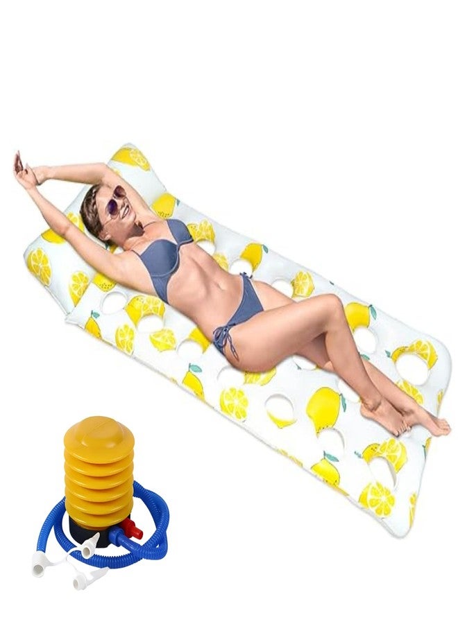 SOLDRIGHT SHOP Inflatable Swimming Pool Raft Hole Bed with Lemon Pattern - Comfortable Water Float with Heavy Duty Air-Pump, Durable, Perfect for Pool, Beach Relaxation, Fun Summer Accessory (1 Pcs.) - Image 1